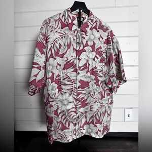 Tommy Bahama 100% Linen Hawaiian Shirt | Size L | Red & Cream Tropical Print